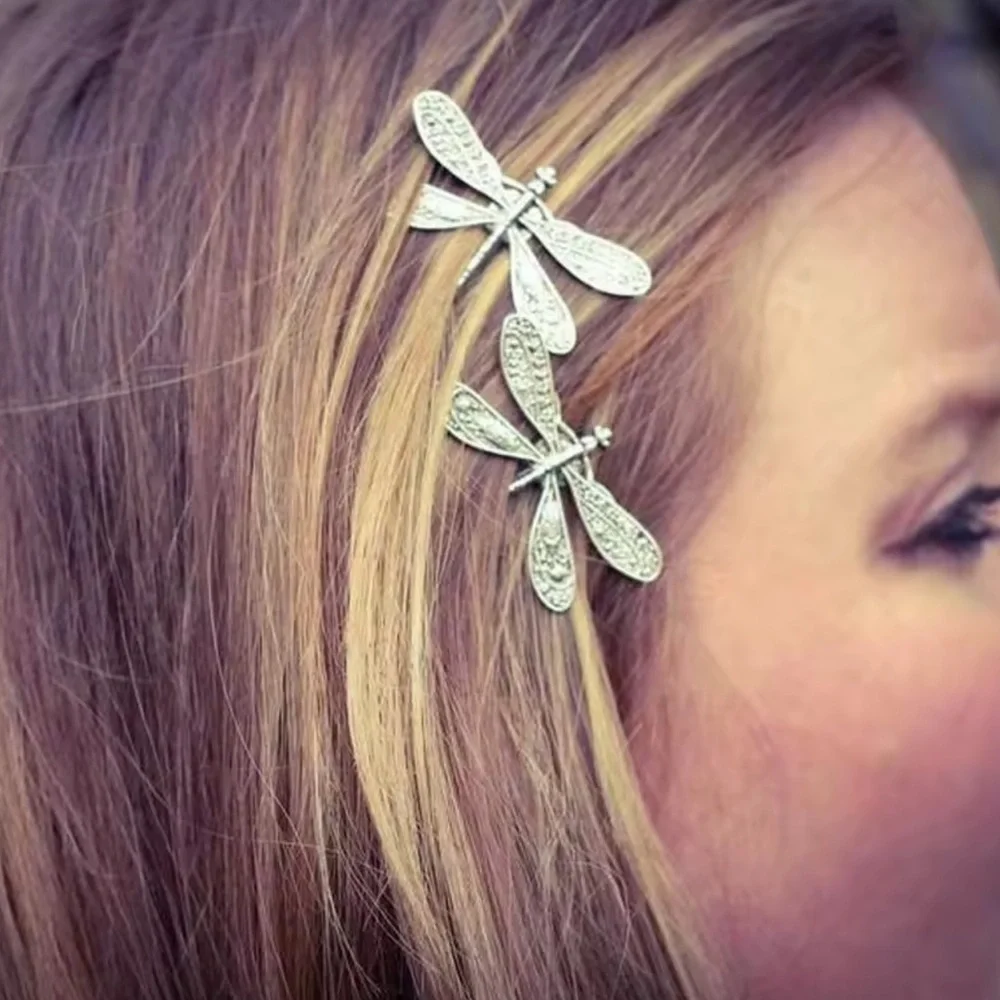 Silver Dragonfly Hair Clips 2 Set